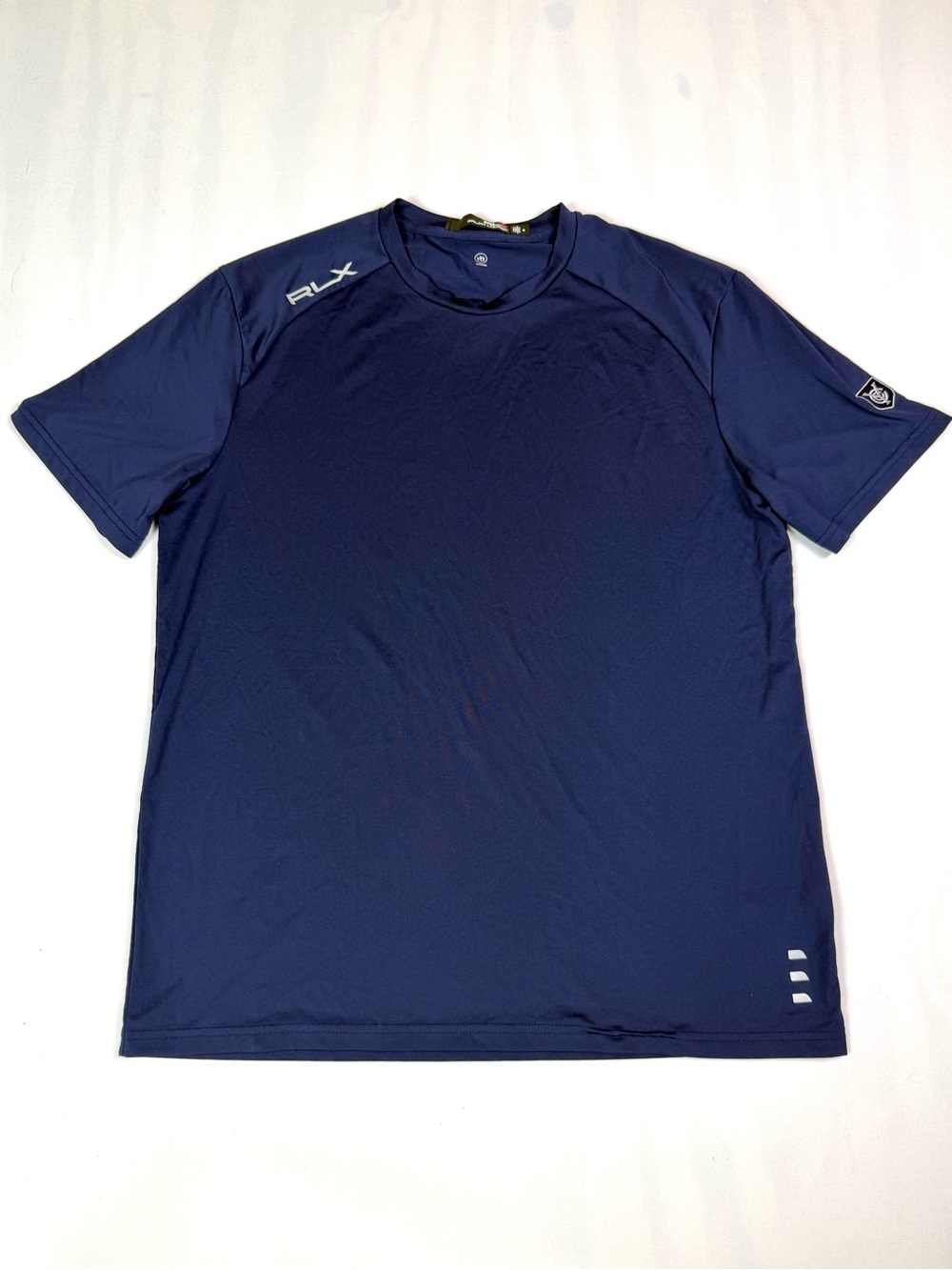 RLX Ralph Lauren Men’s M Navy Blue Golf Performance Shirt Crest Logo
